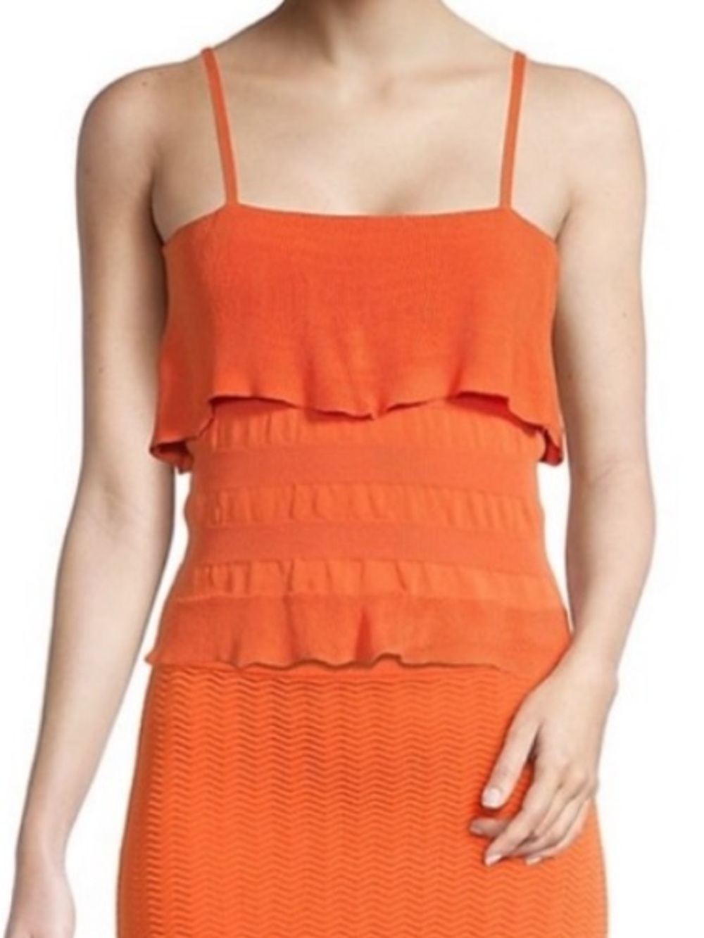 SOLID & STRIPED Coral Orange Ruffle Top